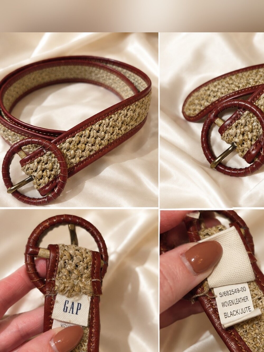 GAP Brown Trim Woven Jute Belt with Round Buckle